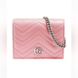 Gucci Pink Quilted Clutch with Silver Chain